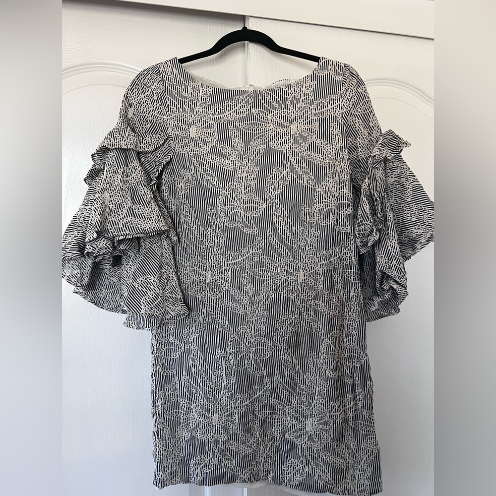 Badgley Mischka Black stripe eyelet mini dress